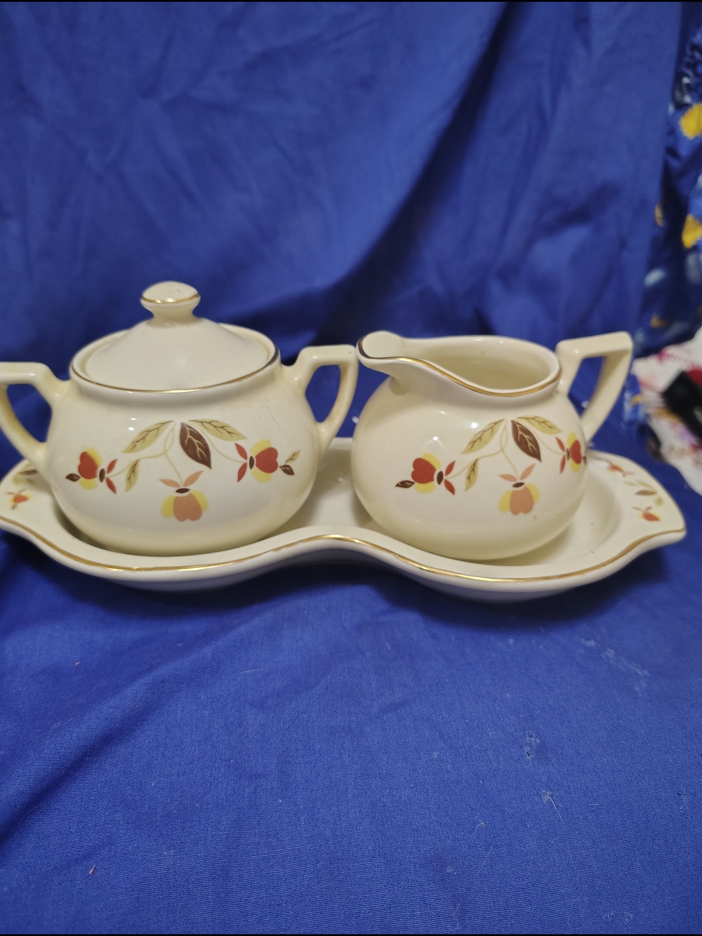 Cream Floral Sugar and Creamer Set with Tray
